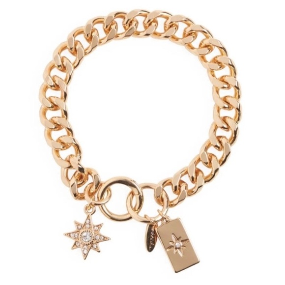 Ettika Starry Charms 18k Gold Plated Chain Link Bracelet 7" Long w/ 2 Extenders - Picture 2 of 5